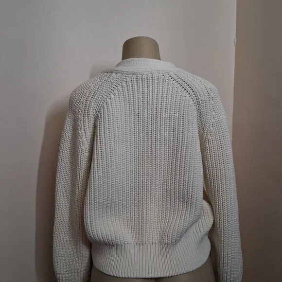Everlane Womens Chunky Knit Cardigan Sweater White Boho Fisherman Large Coastal - Picture 3 of 11